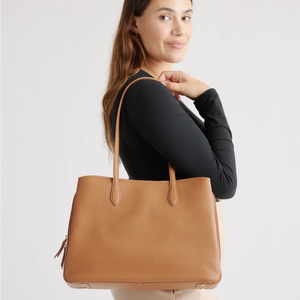 Italian Leather Triple Compartment Work Tote